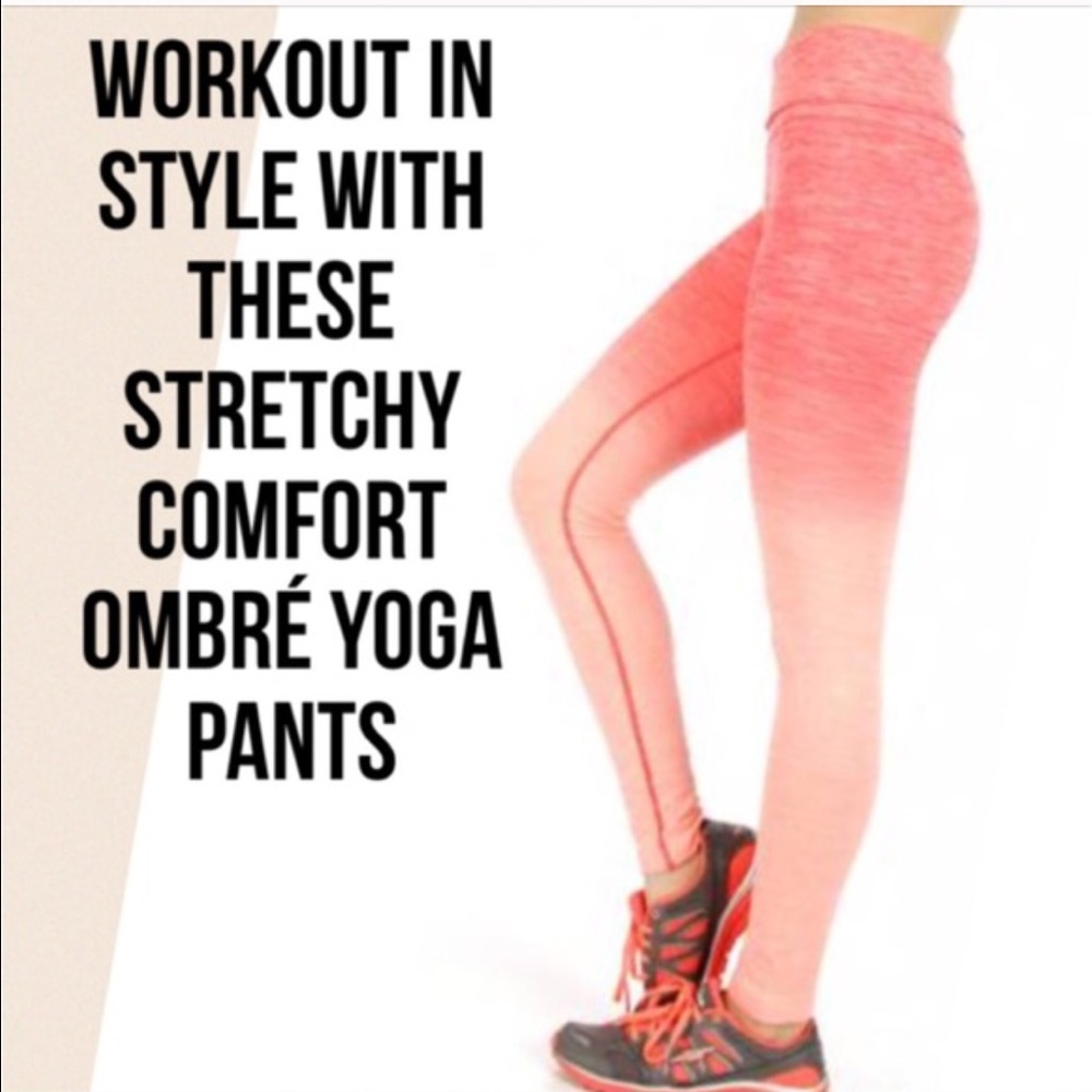 Yelete Ombré High Waisted Coral Yoga Compression Leggings Size XL